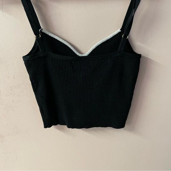 Say What Black Ribbed White Trim Crop Top - Picture 9 of 11